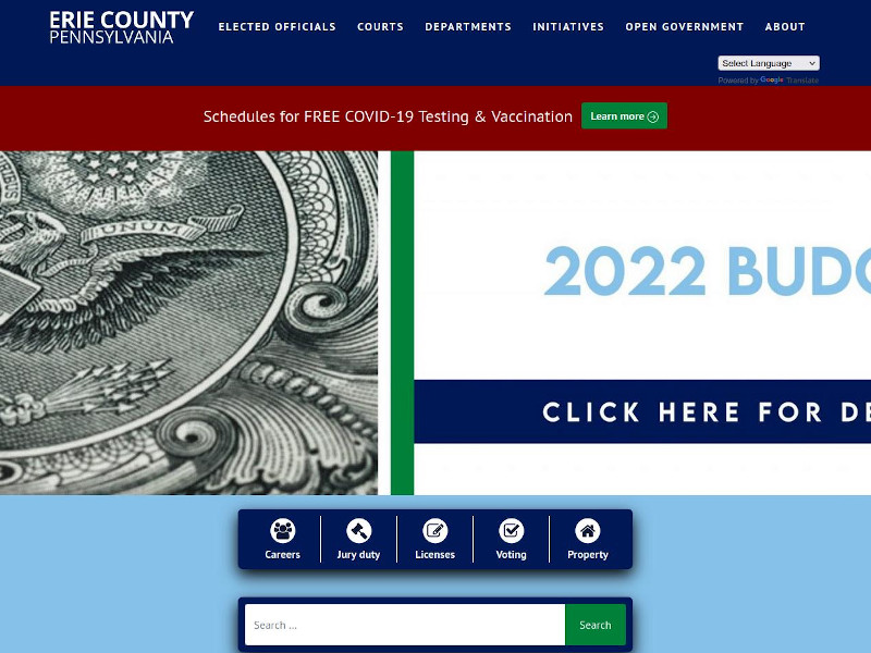 Screenshot of the Primary Erie County website.