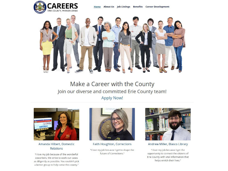 Screenshot of the Erie County Careers website.