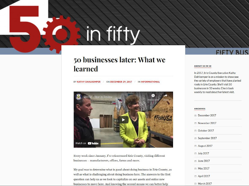 Screenshot of the Erie County 50 in 50 website.