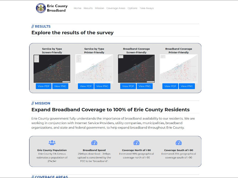 Screenshot of the Erie County Broadband website.