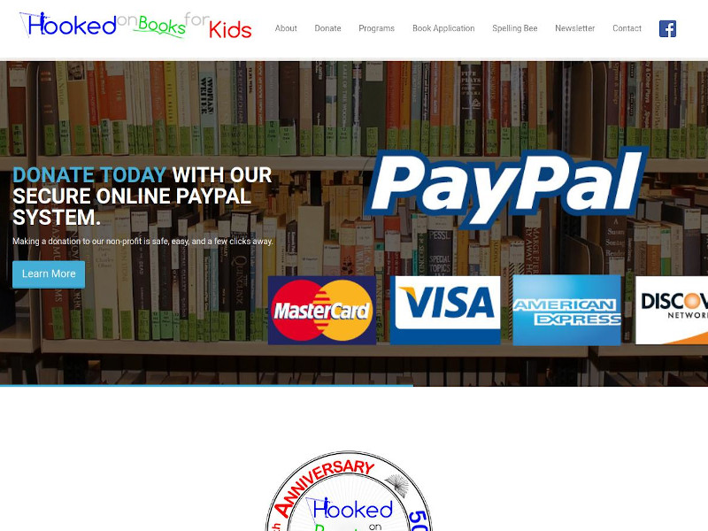 Screenshot of the Hooked on Books Non-Profit website.